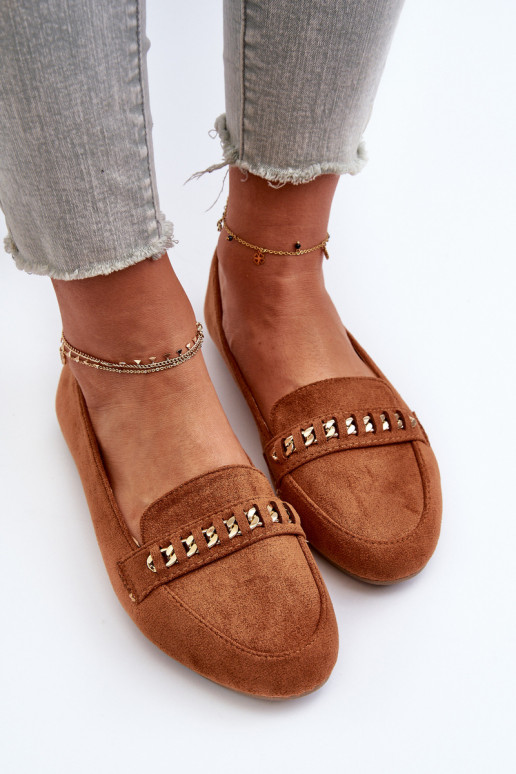 Shiny Women's Loafers With Chain Camel Aredilla Shiny Women's Loafers With Chain Camel Aredilla