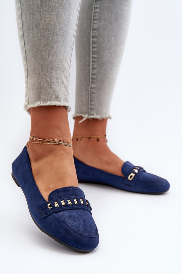 Shiny Women's Moccasins with Chain Navy Aredilla 2