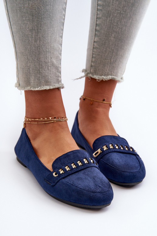 Shiny Women's Moccasins with Chain Navy Aredilla