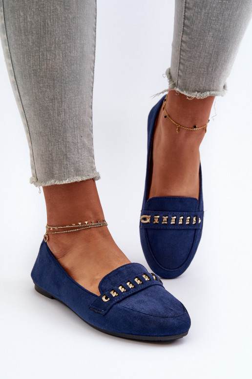 Shiny Women's Moccasins with Chain Navy Aredilla