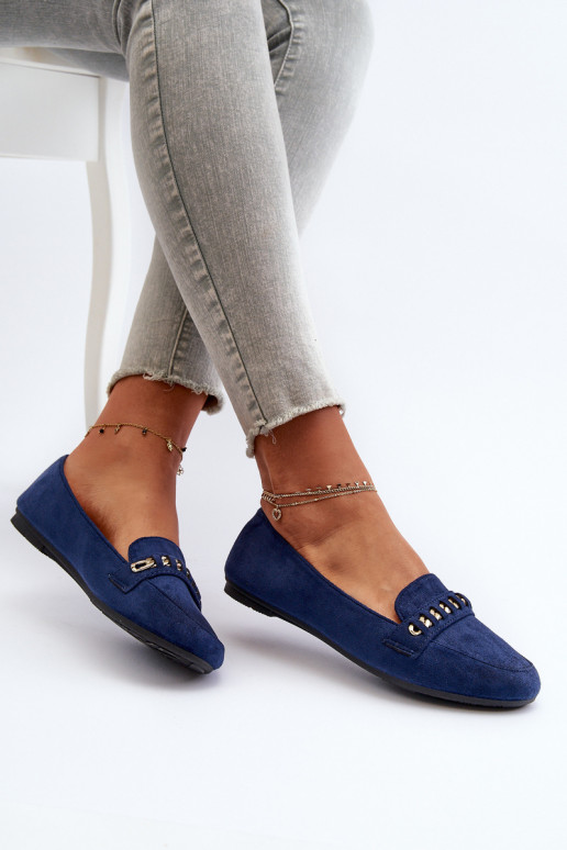 Shiny Women's Moccasins with Chain Navy Aredilla