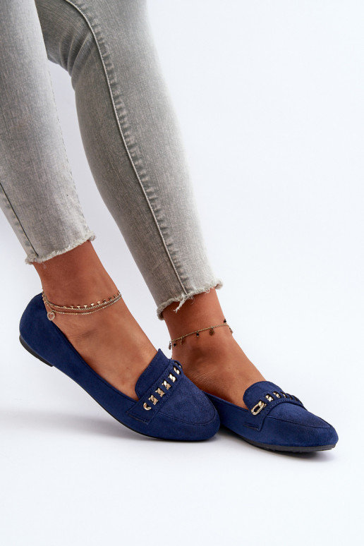 Shiny Women's Moccasins with Chain Navy Aredilla