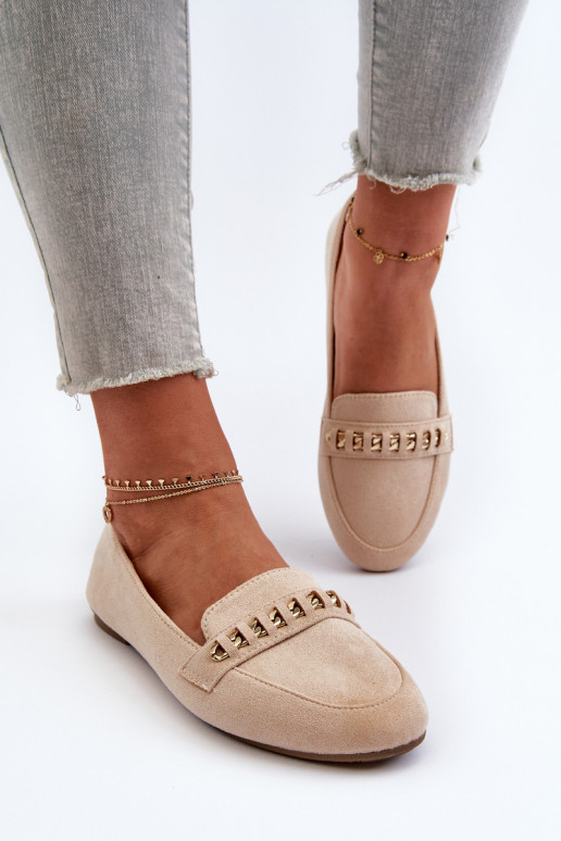 Shiny Women's Loafers with Chain Beige Aredilla Shiny Women's Loafers with Chain Beige Aredilla