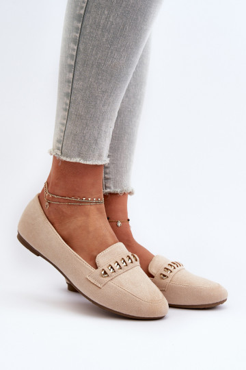 Shiny Women's Loafers with Chain Beige Aredilla 2