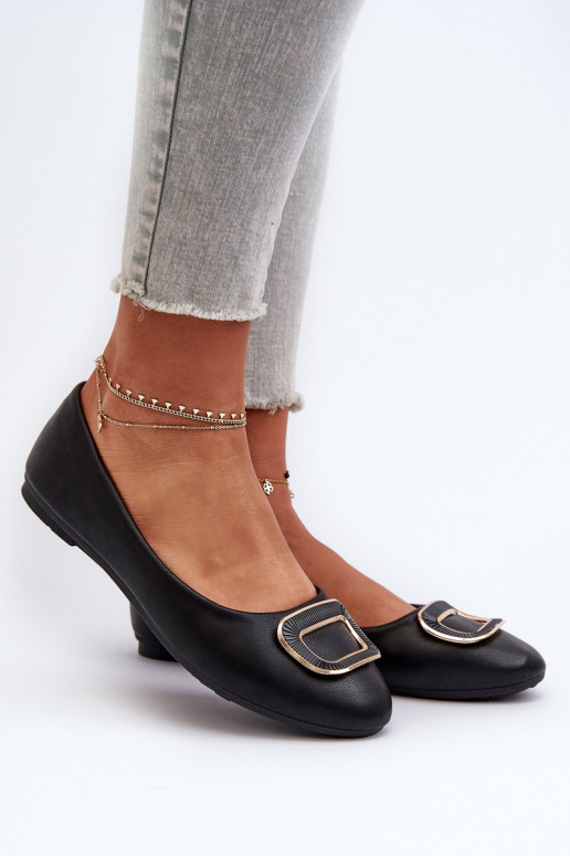 Black Eco Leather Ballerinas with Decoration Enicoria Black Eco Leather Ballerinas with Decoration Enicoria