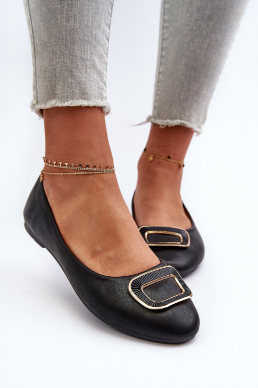 Black Eco Leather Ballerinas with Decoration Enicoria Black Eco Leather Ballerinas with Decoration Enicoria