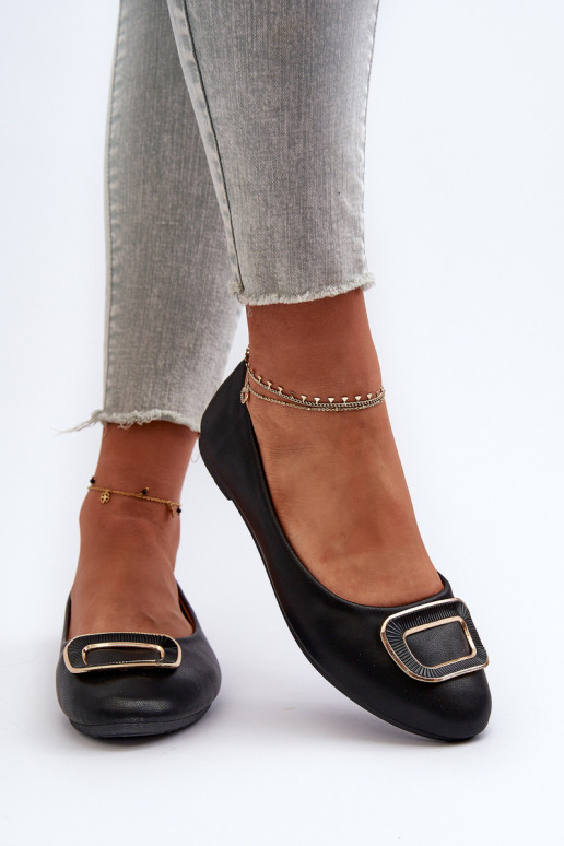 Black Eco Leather Ballerinas with Decoration Enicoria Black Eco Leather Ballerinas with Decoration Enicoria