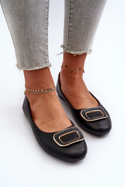 Black Eco Leather Ballerinas with Decoration Enicoria Black Eco Leather Ballerinas with Decoration Enicoria