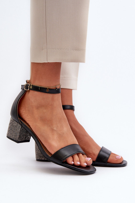 Women's sandals in eco leather on embellished heel black Wiatalia Women's sandals in eco leather on embellished heel black Wiatalia
