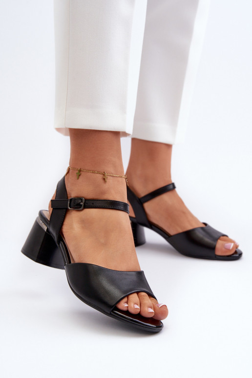 Women's Low Heel Eco Leather Sandals Sergio Leone SK876 Black Women's Low Heel Eco Leather Sandals Sergio Leone SK876 Black