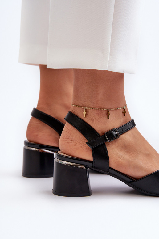 Women's Low Heel Eco Leather Sandals Sergio Leone SK876 Black Women's Low Heel Eco Leather Sandals Sergio Leone SK876 Black