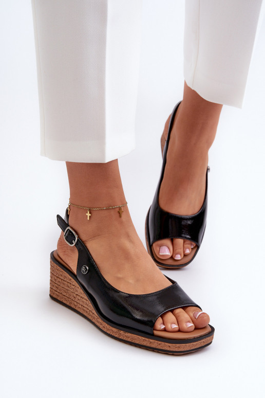 Women's Patent Leather Wedge Sandals Sergio Leone SK301 Black