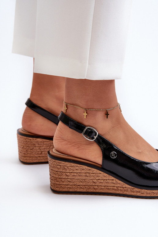 Women's Patent Leather Wedge Sandals Sergio Leone SK301 Black