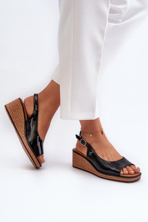 Women's Patent Leather Wedge Sandals Sergio Leone SK301 Black