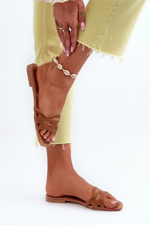 Women's Eco Leather Flat Heel Sandals Brown Moldela