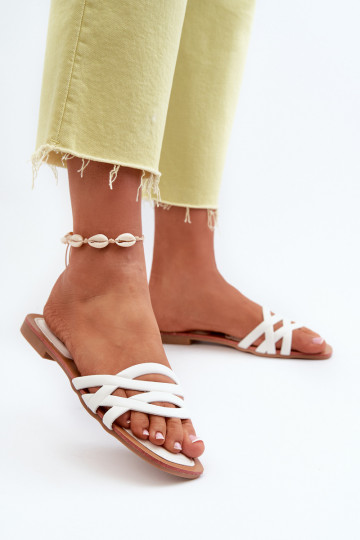 Women's eco leather flat heel sandals white Moldela 2