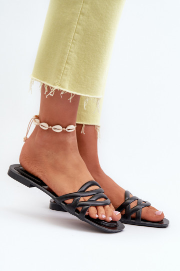 Women's Eco Leather Flat Heel Black Sandals Moldela 2
