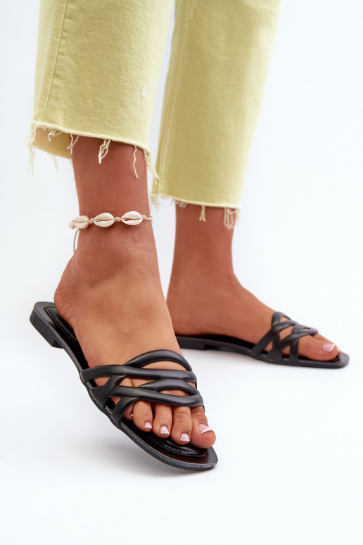 Women's Eco Leather Flat Heel Black Sandals Moldela Women's Eco Leather Flat Heel Black Sandals Moldela