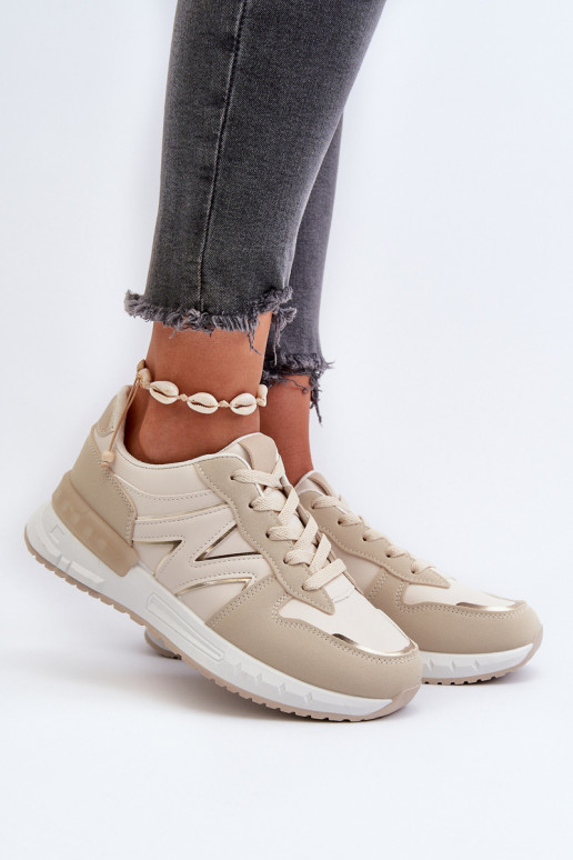 Sneakersy Damskie Z Eko Skóry Beżowe Kaimans