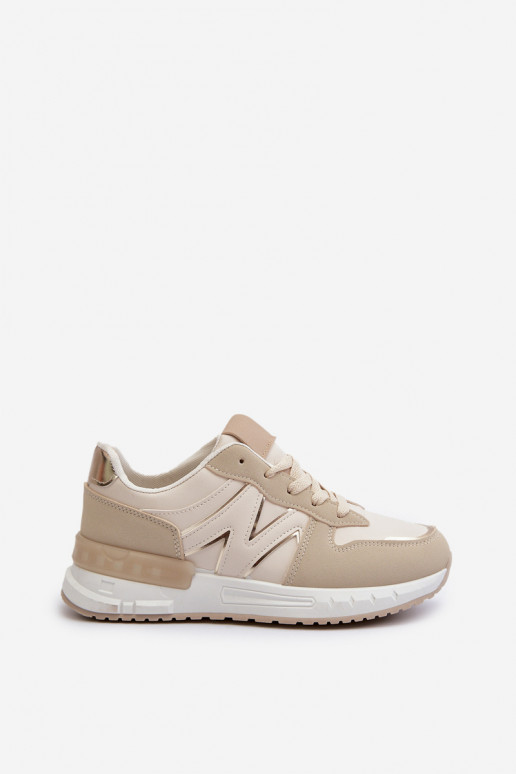 Sneakersy Damskie Z Eko Skóry Beżowe Kaimans