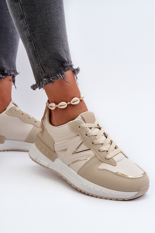 Sneakersy Damskie Z Eko Skóry Beżowe Kaimans