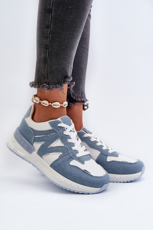 Jeansowe Sneakersy Damskie Z Eko Skóry Niebieskie Kaimans