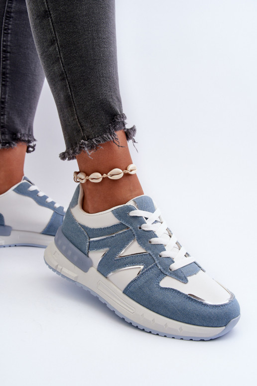 Jeansowe Sneakersy Damskie Z Eko Skóry Niebieskie Kaimans