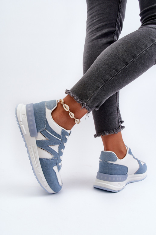 Jeansowe Sneakersy Damskie Z Eko Skóry Niebieskie Kaimans