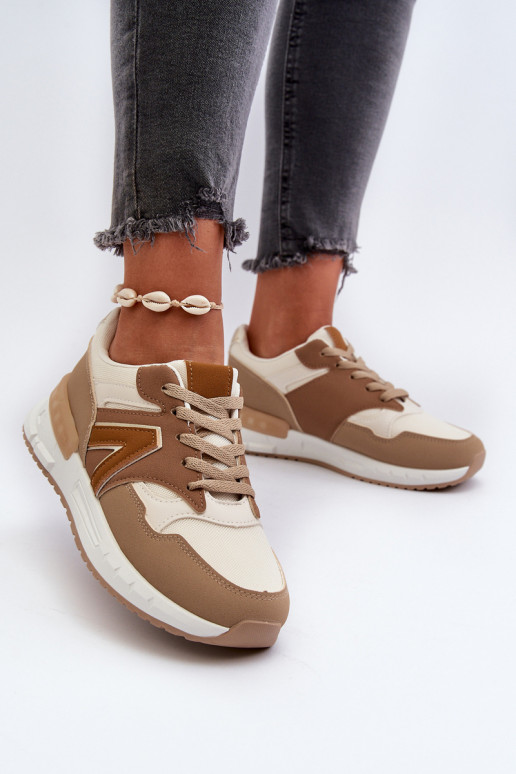 Sneakersy Damskie Z Eko Skóry Brązowe Vinelli
