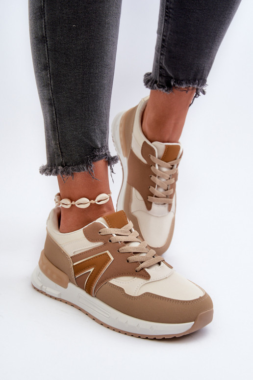 Sneakersy Damskie Z Eko Skóry Brązowe Vinelli