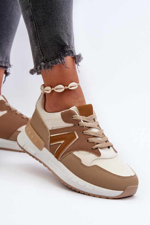 Sneakersy Damskie Z Eko Skóry Brązowe Vinelli