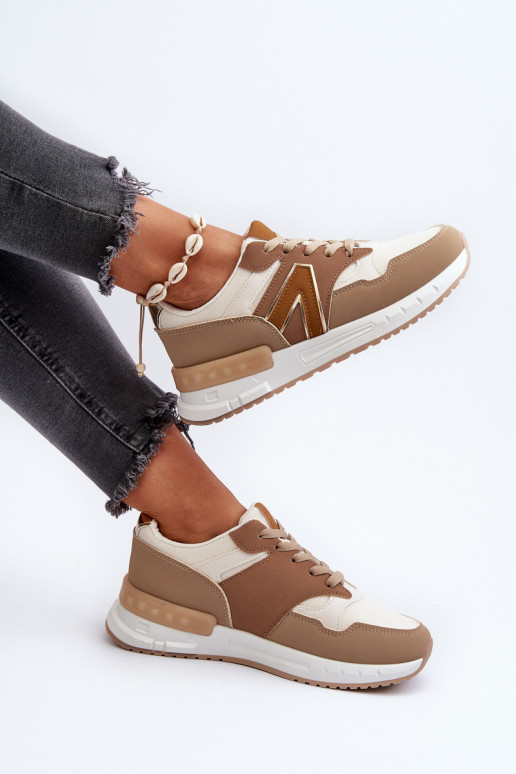 Sneakersy Damskie Z Eko Skóry Brązowe Vinelli