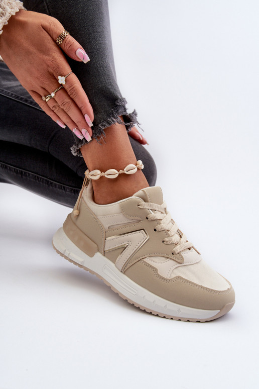 Women's Beige Faux Leather Sneakers Vinelli