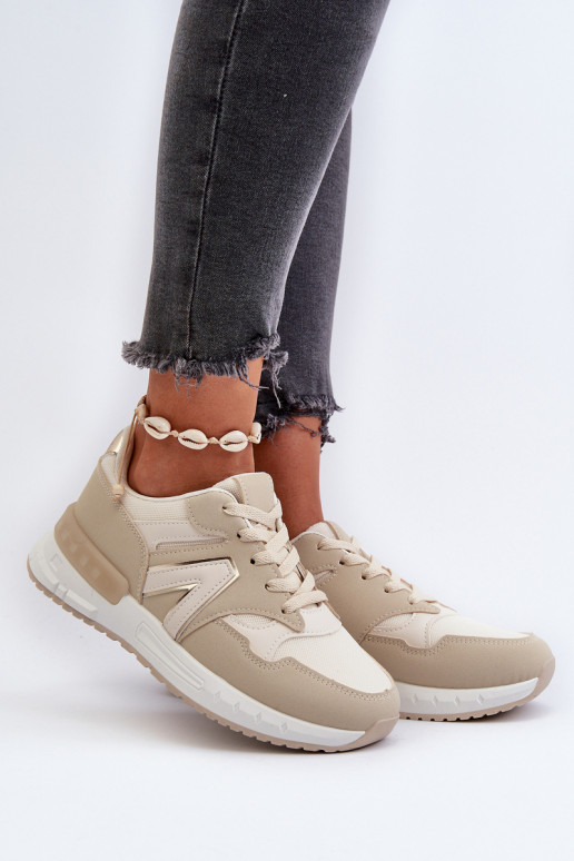 Sneakersy Damskie Z Eko Skóry Beżowe Vinelli