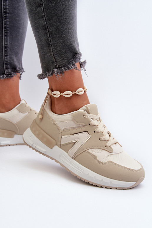 Sneakersy Damskie Z Eko Skóry Beżowe Vinelli