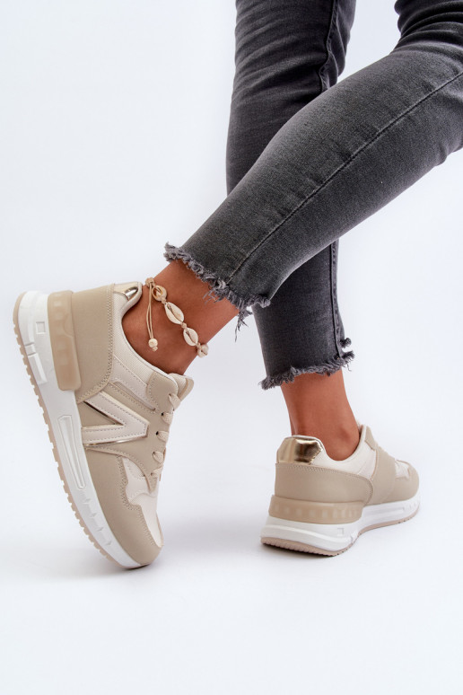 Sneakersy Damskie Z Eko Skóry Beżowe Vinelli