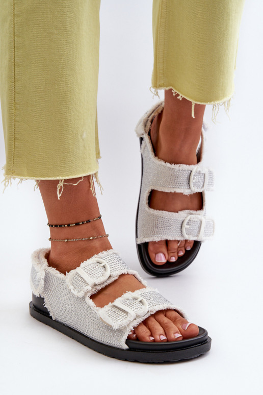 Women's White Embellished Denim Sandals Irmale Women's White Embellished Denim Sandals Irmale