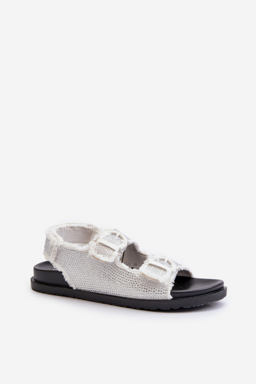 Women's White Embellished Denim Sandals Irmale Women's White Embellished Denim Sandals Irmale