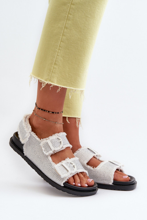 Women's White Embellished Denim Sandals Irmale Women's White Embellished Denim Sandals Irmale
