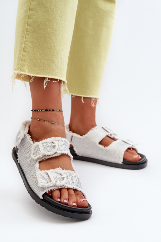 Women's White Embellished Denim Sandals Irmale Women's White Embellished Denim Sandals Irmale