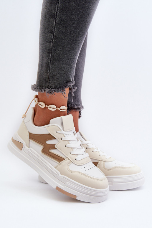 Sneakersy Damskie Na Platformie Z Eko Skóry Beżowe Lynnette