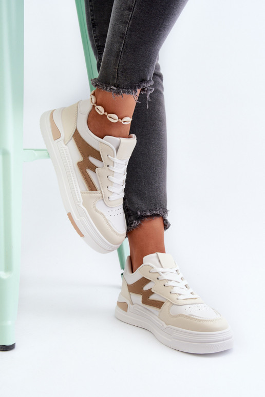 Sneakersy Damskie Na Platformie Z Eko Skóry Beżowe Lynnette