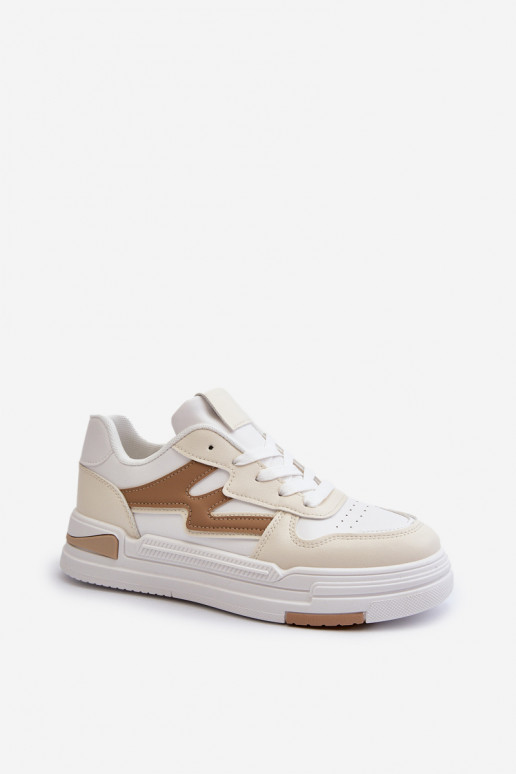 Sneakersy Damskie Na Platformie Z Eko Skóry Beżowe Lynnette