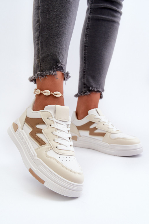 Sneakersy Damskie Na Platformie Z Eko Skóry Beżowe Lynnette