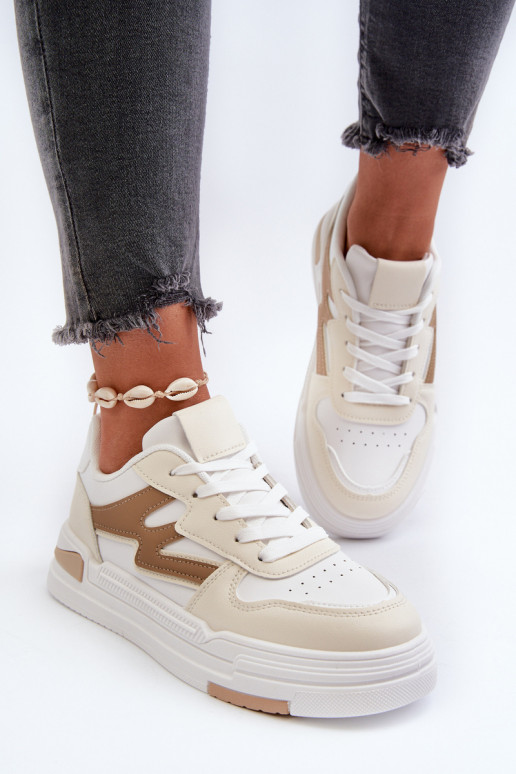 Sneakersy Damskie Na Platformie Z Eko Skóry Beżowe Lynnette