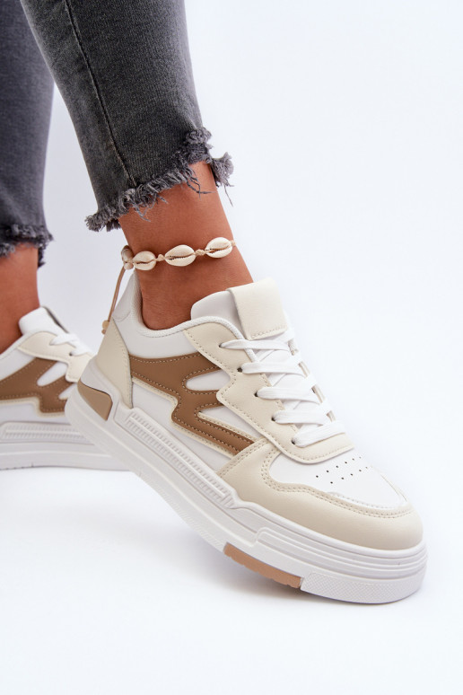 Sneakersy Damskie Na Platformie Z Eko Skóry Beżowe Lynnette