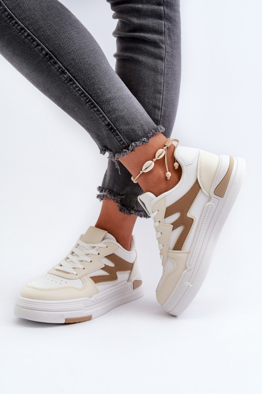 Sneakersy Damskie Na Platformie Z Eko Skóry Beżowe Lynnette