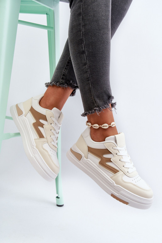 Sneakersy Damskie Na Platformie Z Eko Skóry Beżowe Lynnette