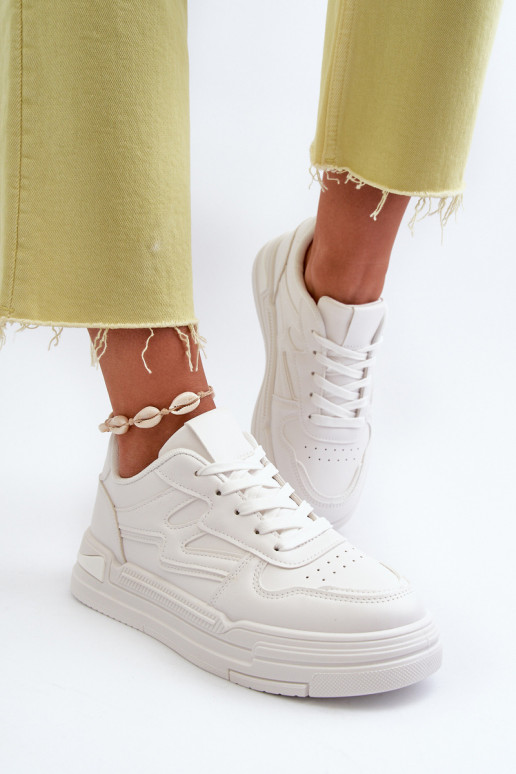 Sneakersy Damskie Na Platformie Z Eko Skóry Białe Lynnette