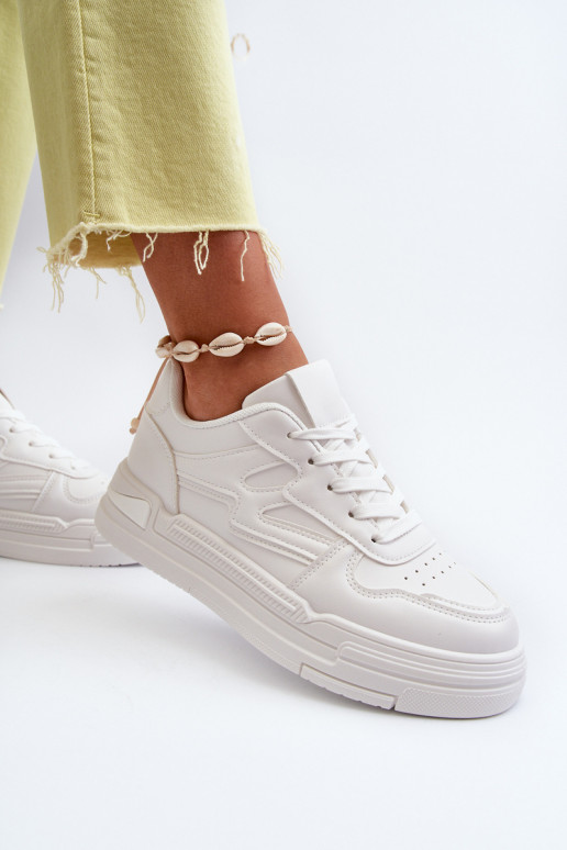 Sneakersy Damskie Na Platformie Z Eko Skóry Białe Lynnette